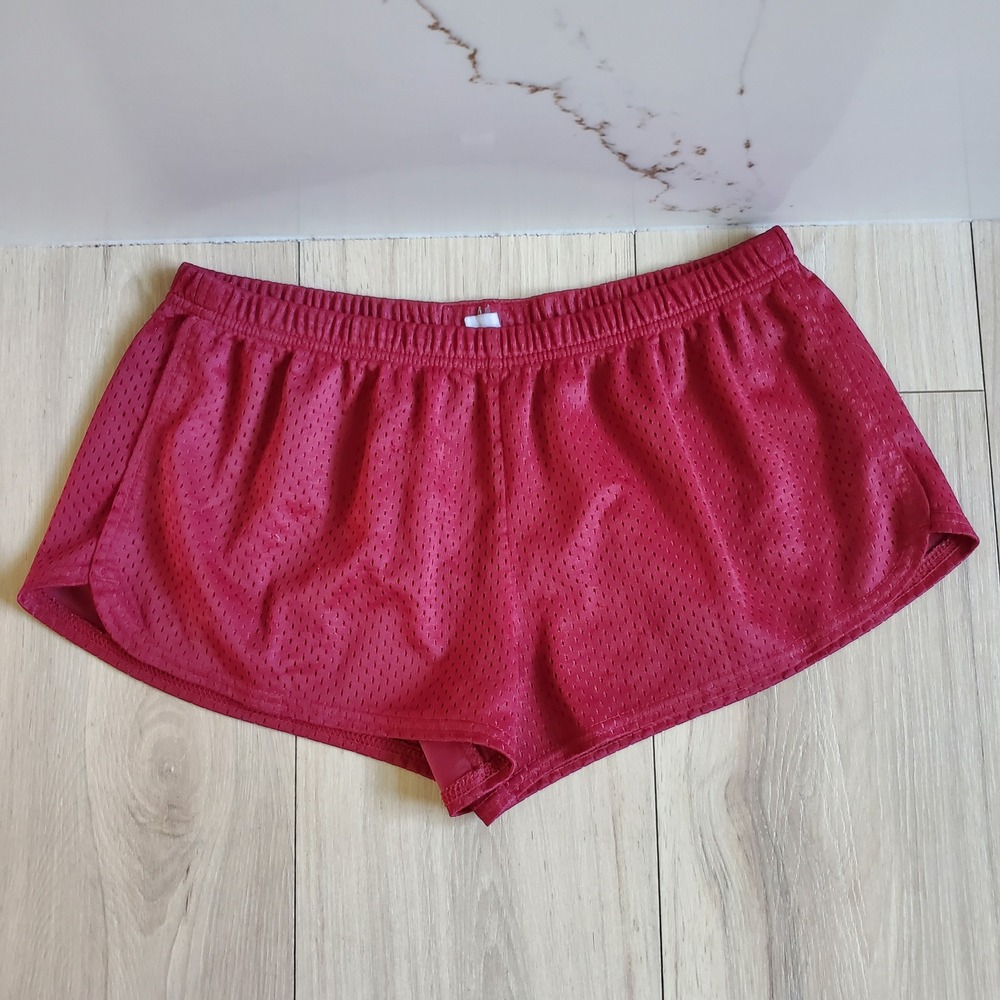 Soffe Mesh Shorts Womens L Red Low Rise Elastic Waist Cheer Running Gym 90s
